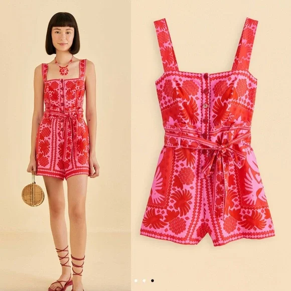 FARM Rio Pants Jumpsuits Farm Rio Red Jungle Scarf Romper